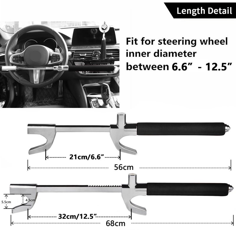 Tevlaphee Steering Wheel Lock for Cars,Wheel Lock,Vehicle Anti-Theft Lock,Adjustable Length Clamp Double Hook Universal Fit Emergency Hammer Window Breaker Self Defense Heavy Duty Secure - Image 2